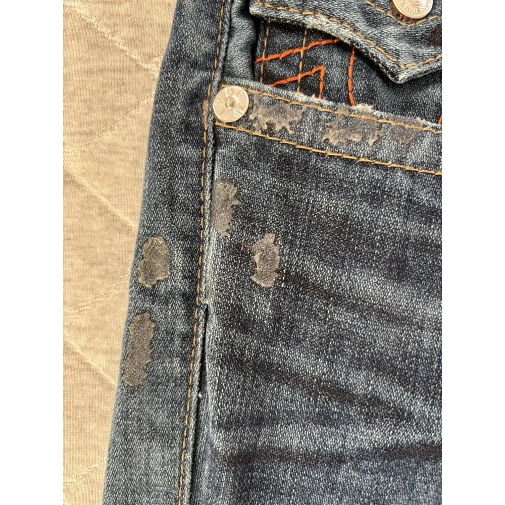 True‎ Religion Jeans Mens 38 Blue Skinny Flap Pockets Horseshoe Stitching Denim